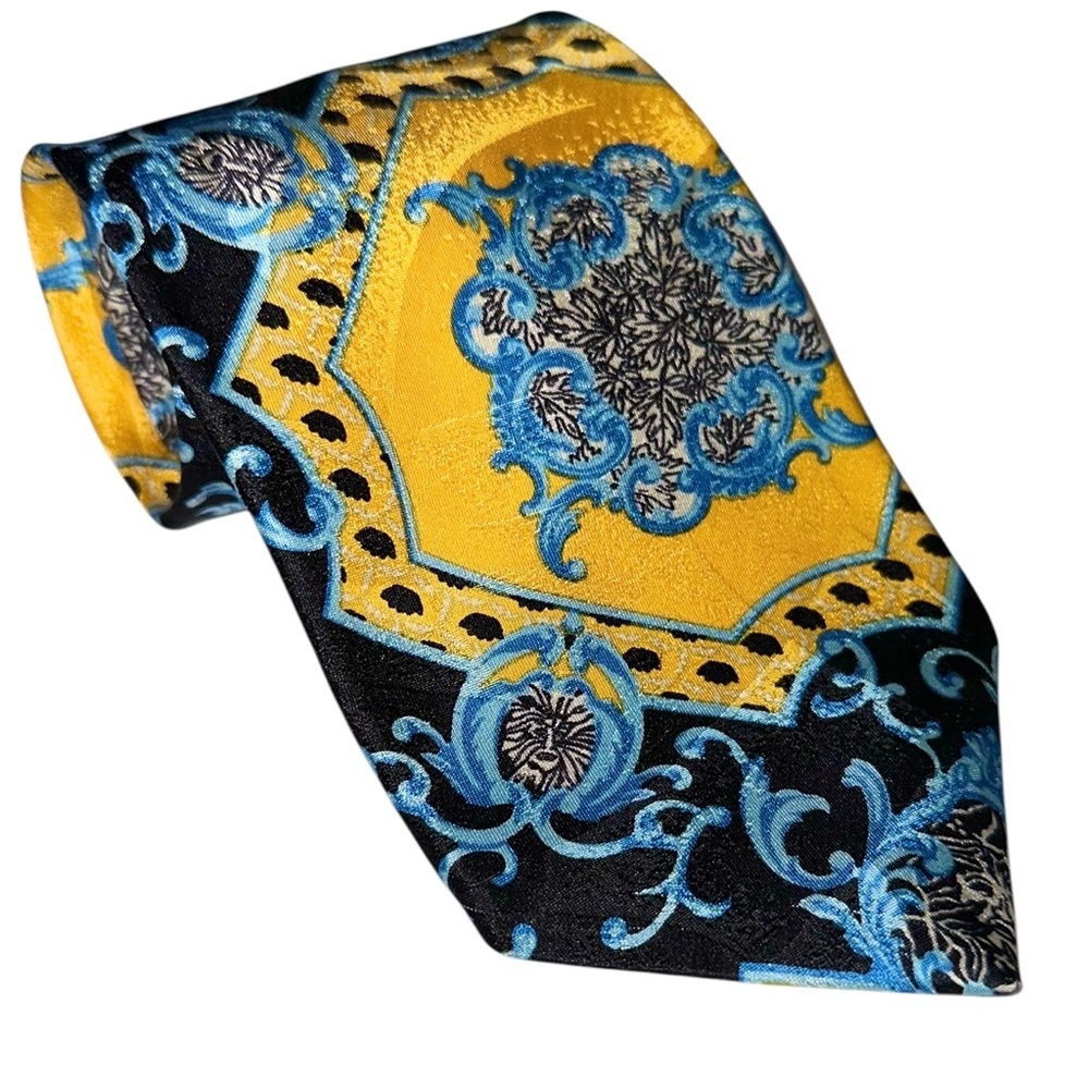 Vintage Lord & Taylor Mens Tie Silk Blue Yellow Baroque Necktie 60x3.75” USA - Picture 2 of 5